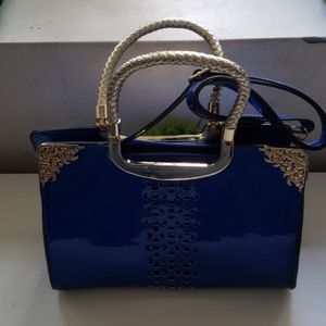 Royal Blue Vinyl Handbag w/ Gold Accents